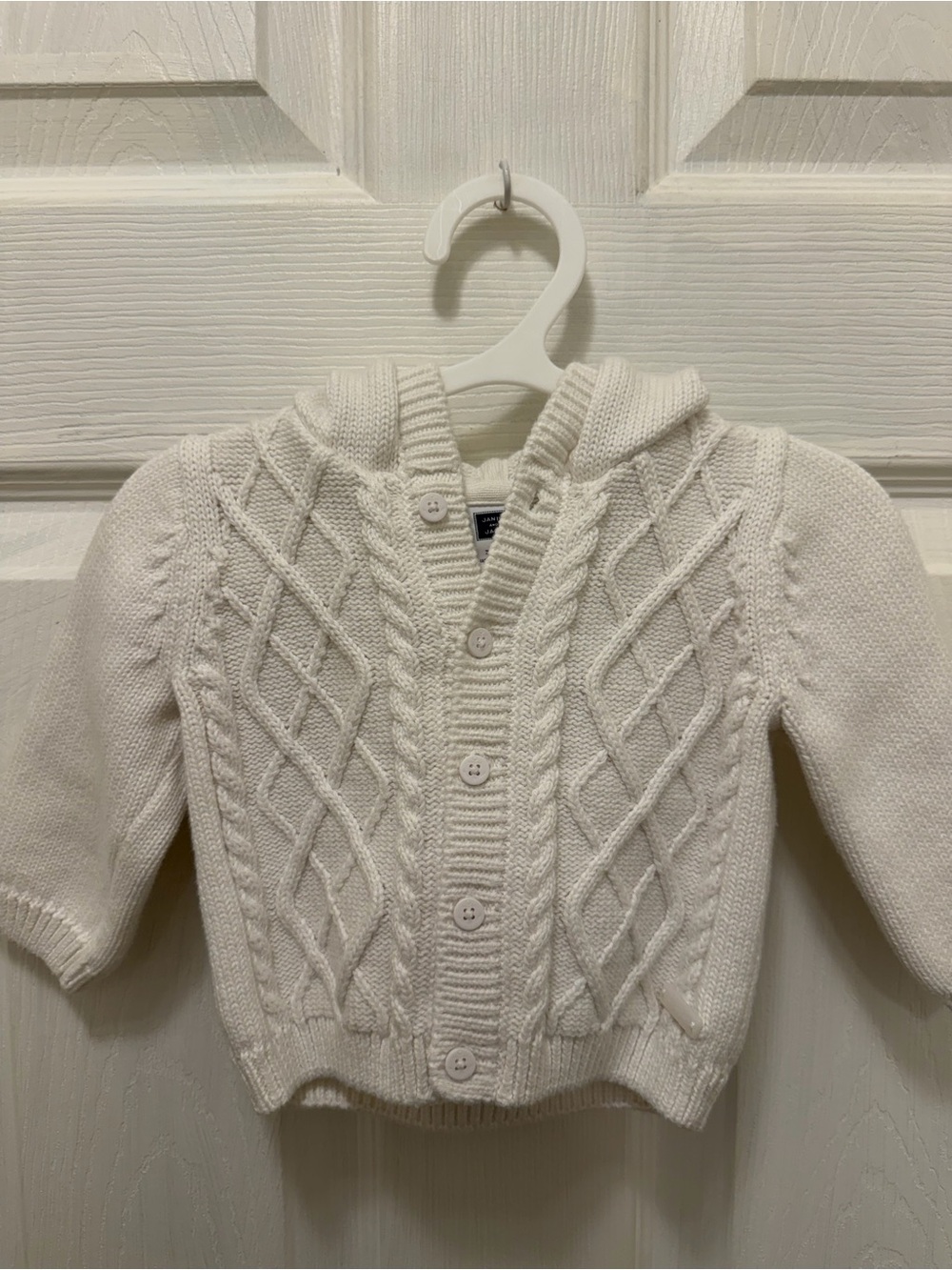 Janie and Jack Ivory Cable Knit Hooded Cardigan Sweater